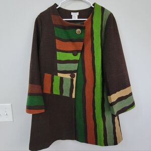 Adore Asymetrical Chocolate Coat Women's Size L 70's Artsy Retro Hippie Forest